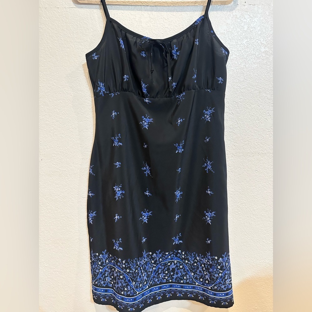 Basic Editions Spaghetti Strap Black and Blue Slip Midi Dress